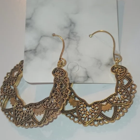 Gold Filigree Hoop Earrings - Picture 7 of 11